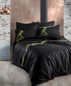 Lenjerie de pat din bumbac Satinat Energy Negru / Galben, 200 x 220 cm