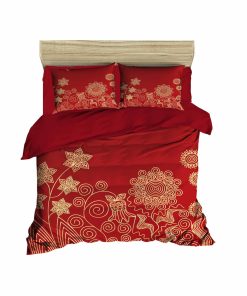 Lenjerie de pat din bumbac si microfibra Christin 464 Rosu / Auriu, 200 x 220 cm