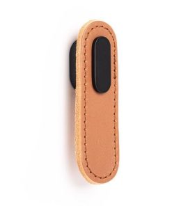 Maner, buton Oblong din piele bej pentru mobilier, cu ornament finisaj negru mat, L:70 mm