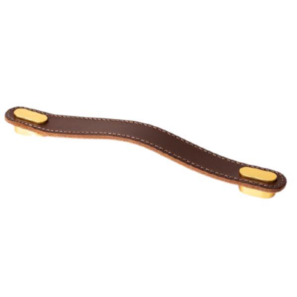 Maner Oblong din piele maro pentru mobilier, cu ornament finisaj auriu periat, L:197 mm