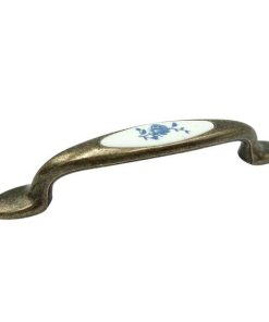 Maner pentru mobila cu insertie rasina floare albastra, finisaj bronz oxidat, 96 mm - Malle