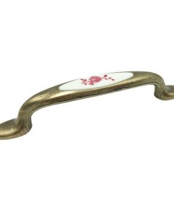 Maner pentru mobila cu insertie rasina floare rosie, finisaj bronz oxidat, 96 mm - Malle