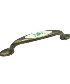 Maner pentru mobila cu insertie rasina floare verde, finisaj bronz oxidat, 96 mm - Malle