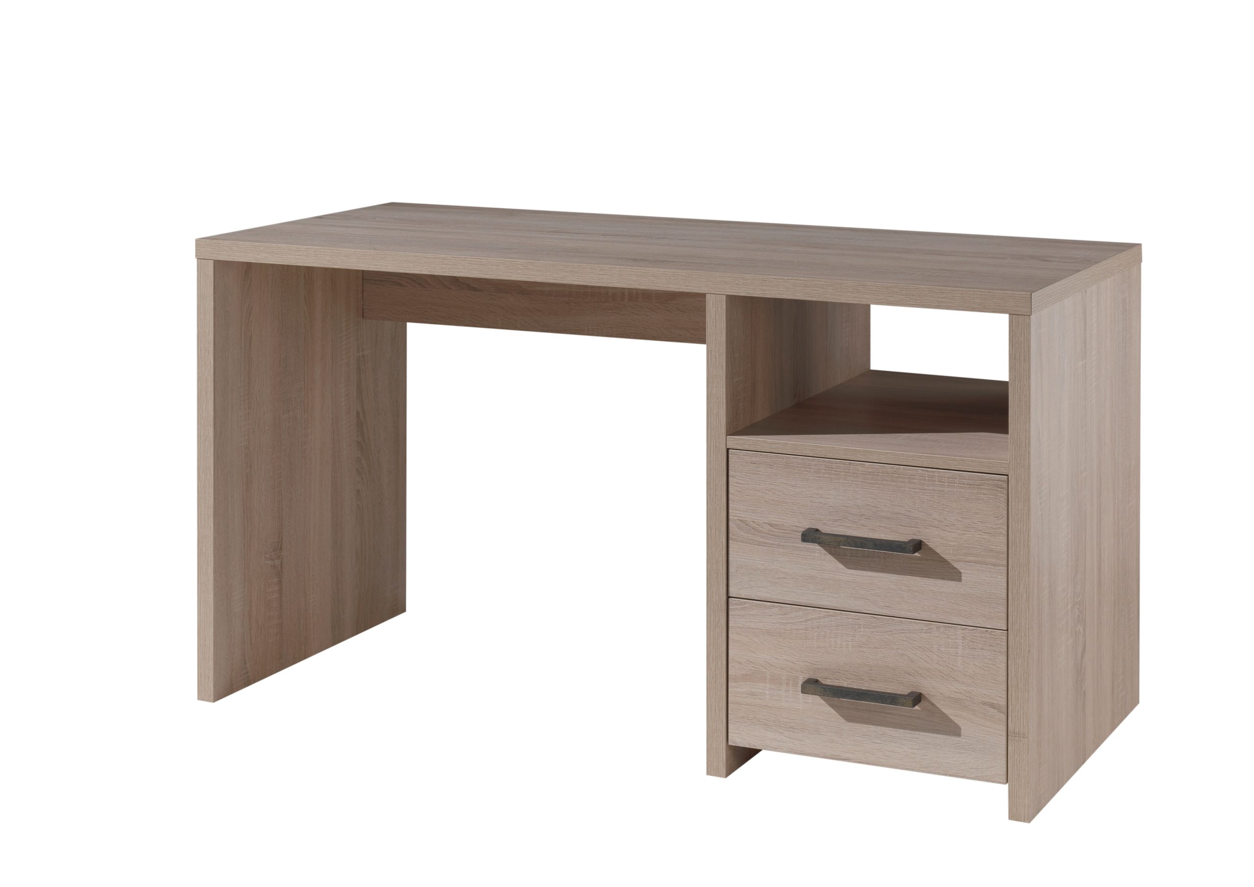 Masa de birou din pal cu 2 sertare, pentru copii Aline Stejar deschis, L140,4xl66,5xH77 cm