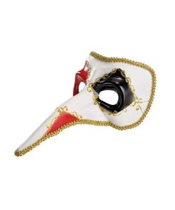Masca carnaval venetian model Casanova cu detalii aurii, rosu/negru - Gonga