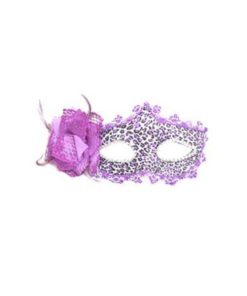 Masca carnaval venetian pentru ochi cu trandafir si imprimeu leopard, mov - Gonga