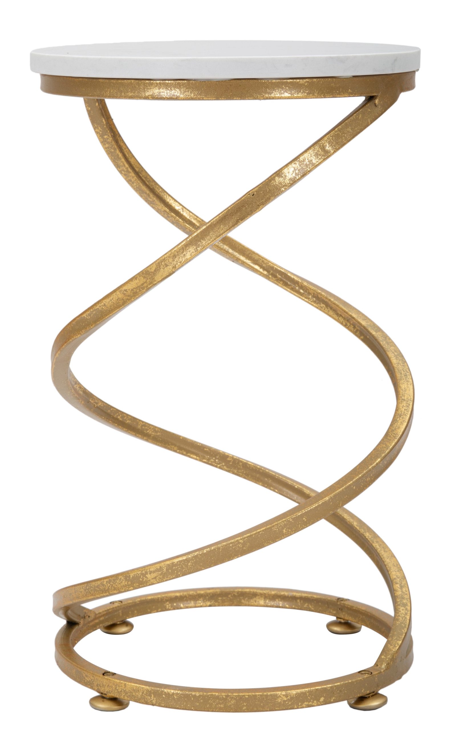 Masuta suport telefon din marmura si metal Spiral Auriu / Alb, Ø27,5xH47,5 cm