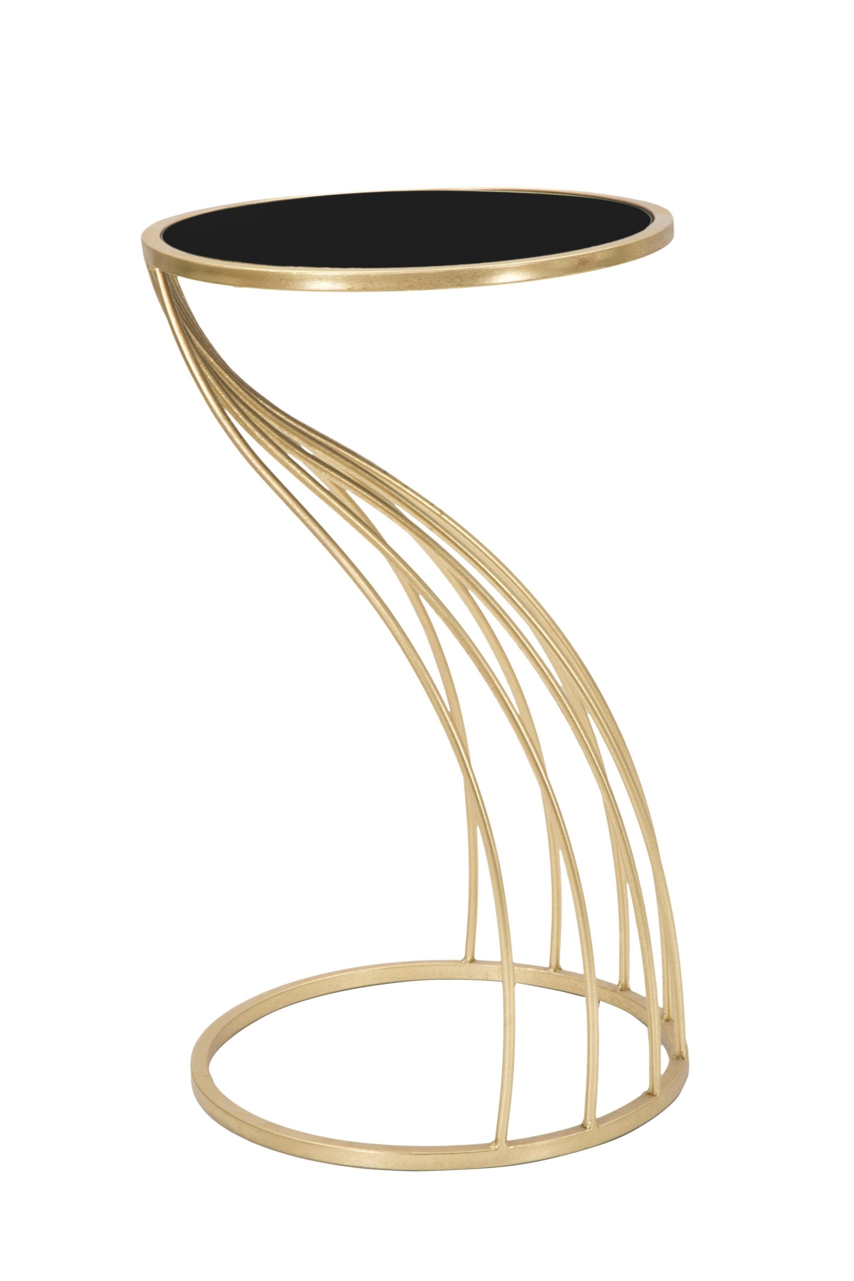 Masuta suport telefon din sticla, MDF si metal Flush Glam Small Negru / Auriu, Ø35xH60 cm
