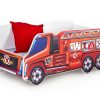 Pat pentru copii Fire Truck Red, 140 x 70 cm