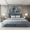 Pat rabatabil cu lada de depozitare, tapitat cu stofa Annecy Boxspring Royal Blue, topper Visco inclus, 200 x 180 cm