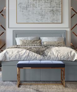 Pat rabatabil cu lada de depozitare, tapitat cu stofa Annecy Boxspring Urban Grey, topper Visco inclus, 200 x 180 cm
