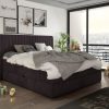 Pat rabatabil cu lada de depozitare, tapitat cu stofa Minola Boxspring Maro, topper inclus, 200 x 160 cm + Pachet Bonus "Fara Griji" + Covor Bonus