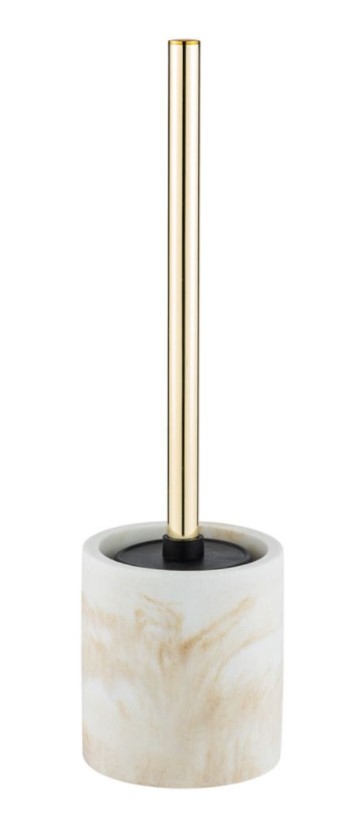 Perie de toaleta cu suport din polirasina, Odos Alb / Auriu, Ø7,5xH10 cm