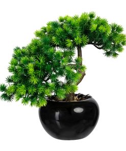 Planta artificiala in ghiveci ceramic, Bonsai Larch Verde, H25 cm