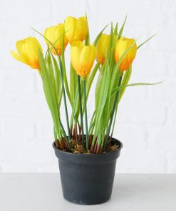 Planta artificiala in ghiveci Tulip Galben / Verde, H20 cm