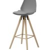 Scaun de bar din plastic, sezut tapitat cu piele ecologica si picioare din lemn Oslo Gri / Stejar Deschis, l46,5xA49xH105,5 cm
