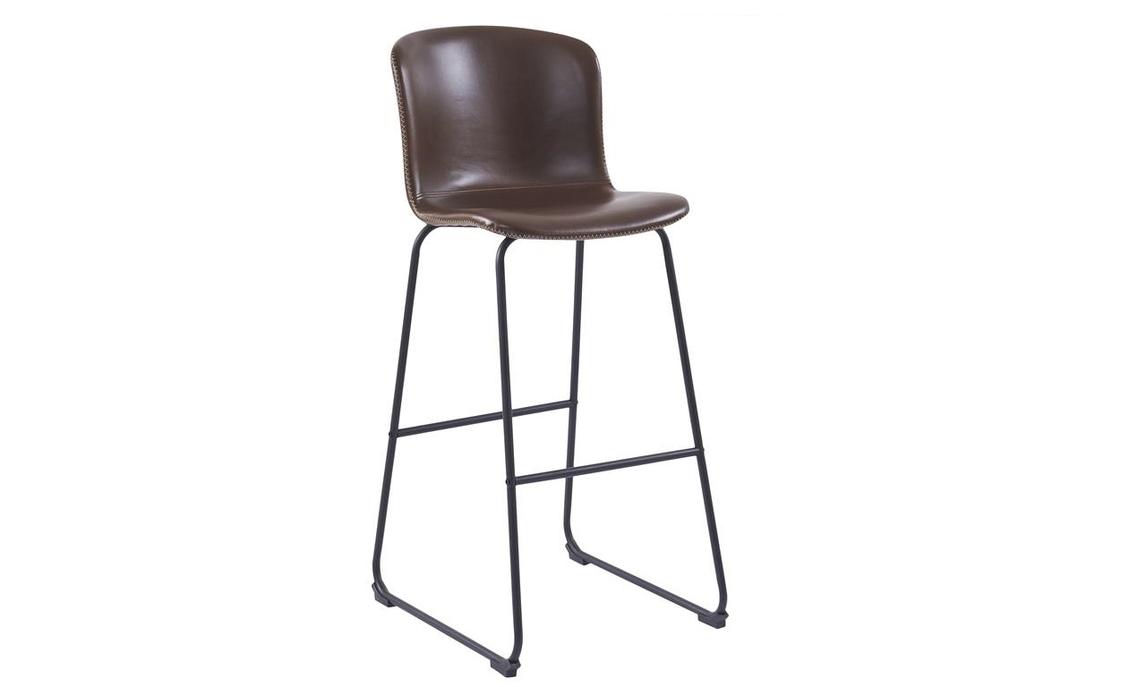 Scaun de bar tapitat cu piele ecologica si picioare metalice Story Maro / Negru, l50xA55xH106 cm