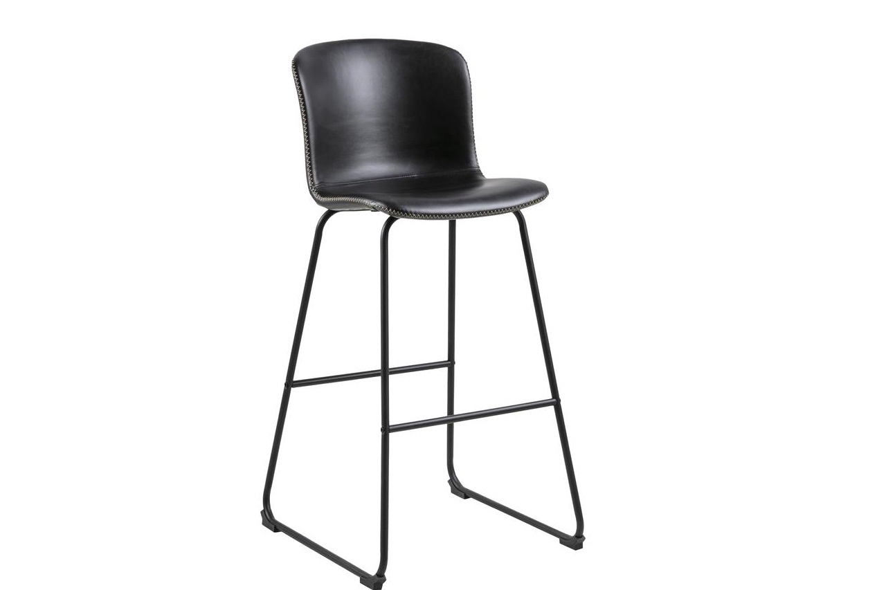 Scaun de bar tapitat cu piele ecologica si picioare metalice Story Negru, l50xA55xH106 cm