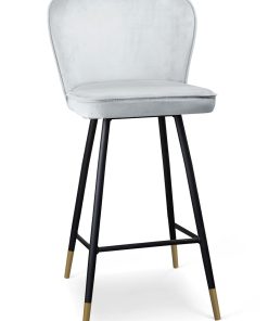 Scaun de bar tapitat cu stofa, cu picioare metalice Aine Argintiu / Negru / Auriu, l50xA53xH106 cm
