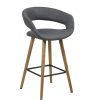 Scaun de bar tapitat cu stofa si picioare din lemn Grace II Gri Inchis / Stejar, l55xA46xH88,5 cm