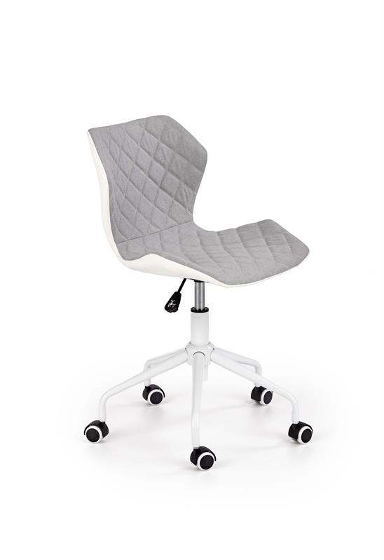 Scaun de birou pentru copii, tapitat cu piele ecologica si stofa Matrix III Gri deschis / Alb, l48xA57xH79-88 cm