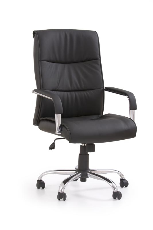 Scaun de birou directorial tapitat cu piele ecologica Hamilton Negru / Crom, l62xA70xH105-114 cm