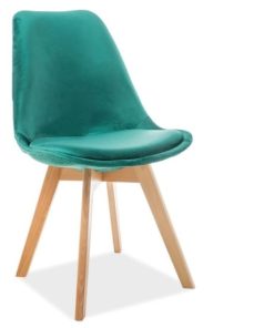 Scaun din lemn, tapitat cu stofa Dior Velvet Green / Beech, l52xA48xH86 cm