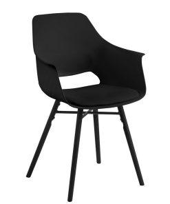 Scaun din plastic, sezut tapitat cu piele ecologica si picioare din lemn Ramona Negru, l57xA52,5xH85 cm