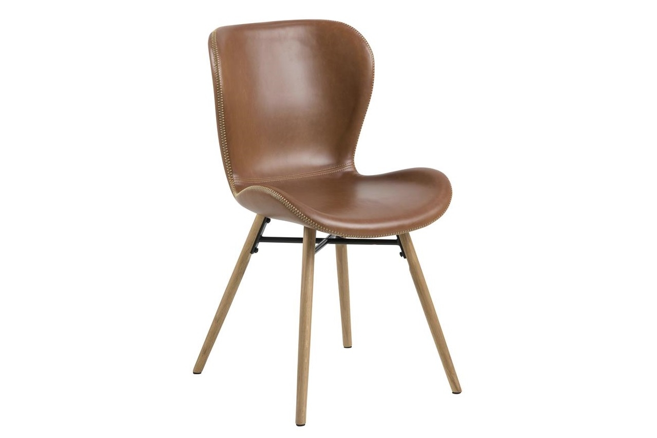 Scaun tapitat cu piele ecologica si picioare din lemn Batilda-A1 Maro / Stejar, l47xA53xH82,5 cm