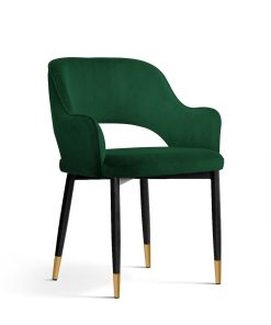 Scaun tapitat cu stofa si picioare metalice Mercy Velvet Verde / Negru / Auriu, l53xA60xH79 cm