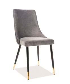 Scaun tapitat cu stofa, cu picioare metalice Piano Velvet Gri / Negru / Auriu, l45xA44xH92 cm