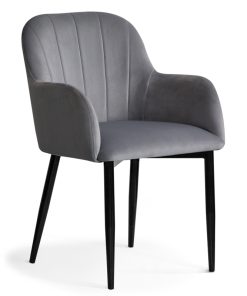 Scaun tapitat cu stofa si picioare metalice Tulip Velvet Gri / Negru, l55xA57xH84 cm