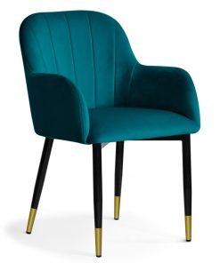 Scaun tapitat cu stofa si picioare metalice Tulip Velvet Turcoaz / Negru / Auriu, l55xA57xH84 cm