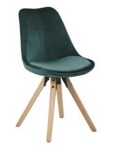 Scaun tapitat cu stofa si picioare din lemn Dima Velvet Verde Inchis / Stejar, l48,5xA55xH85 cm