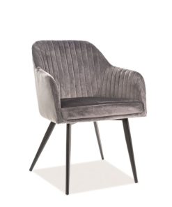 Scaun tapitat cu stofa si picioare metalice Elina Velvet Gri / Negru, l59xA62xH81 cm