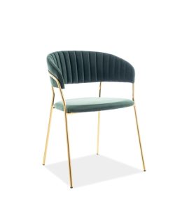 Scaun tapitat cu stofa si picioare metalice Lira Velvet Verde / Auriu, l56xA50xH78 cm