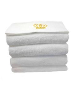 Set 4 prosoape de baie, tip hotelier, bumbac 100%, 70x140 cm, albe cu broderie aurie