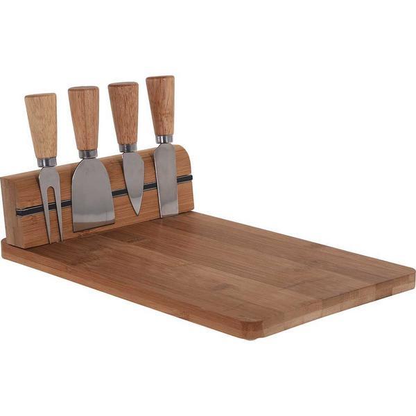 Set platou servire branzeturi, cu ustensile incluse, bambus, 30x20x1.5 cm - OEM