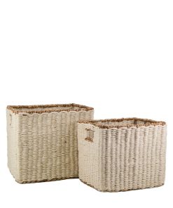 Set 2 cosuri pentru depozitare din iuta, Almacenaie Crem, l40xA34xH35 cm / l33xA30xH29 cm