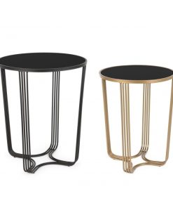 Set 2 mese de cafea din sticla si metal Afef Negru / Auriu, Ø42xH54,5 cm / Ø50xH60 cm