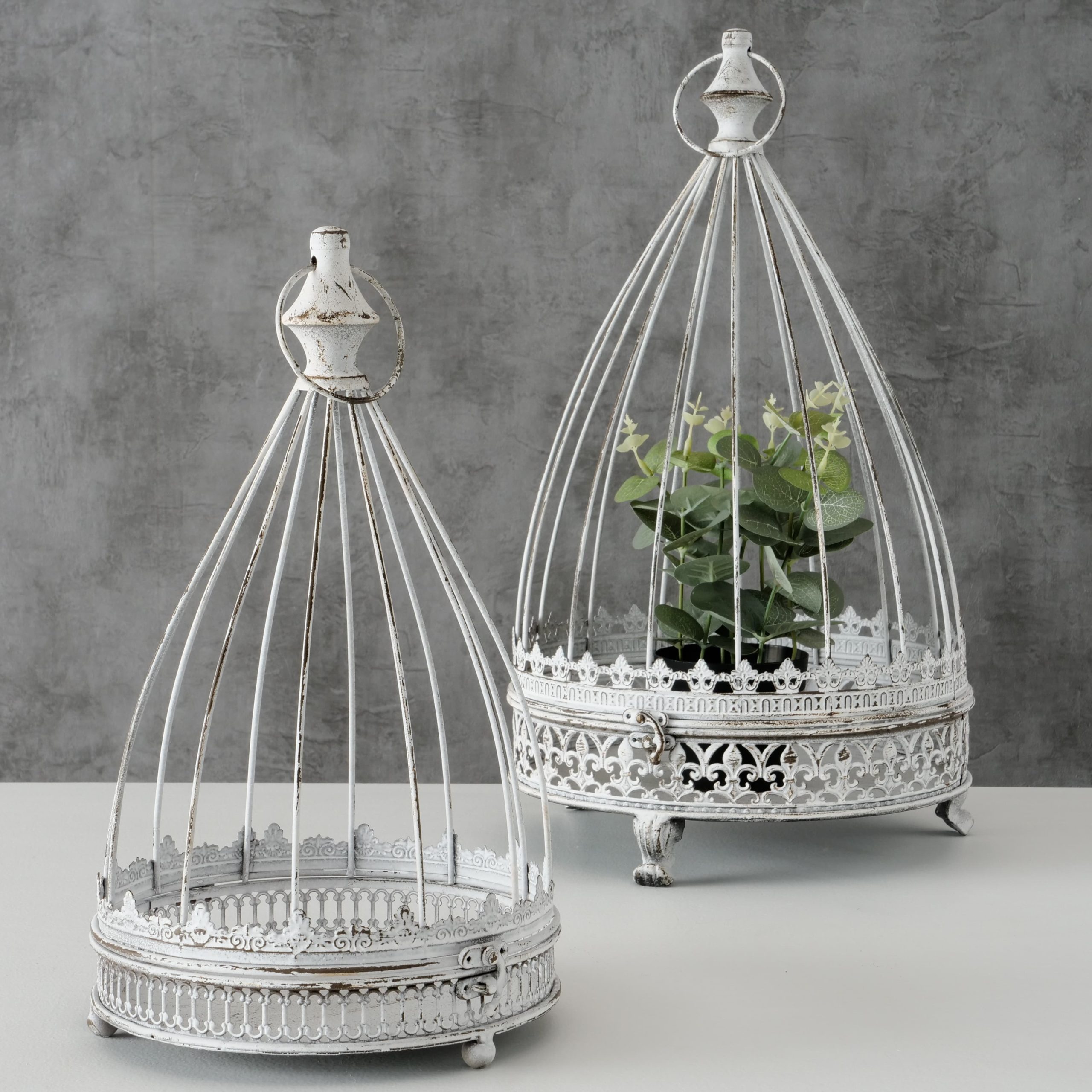 Set 2 suporturi pentru ghivece, din metal Julio Alb Antichizat, Ø26xH47 cm / Ø20xH35 cm