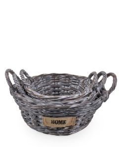 Set 3 cosuri pentru depozitare din ratan Acra Gri, Ø45xH17 cm / Ø38xH15 cm / Ø32xH13 cm