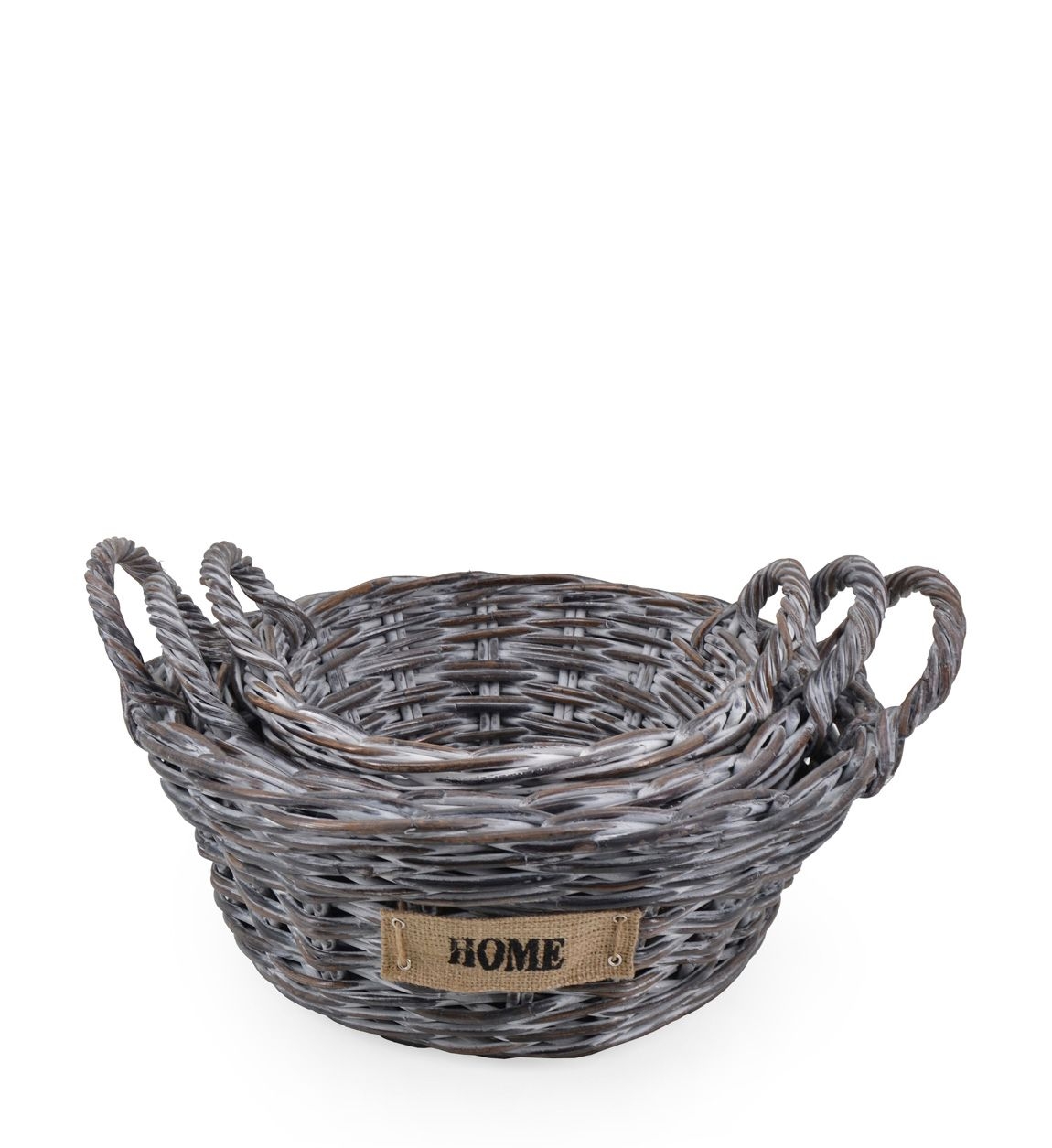 Set 3 cosuri pentru depozitare din ratan Acra Gri, Ø45xH17 cm / Ø38xH15 cm / Ø32xH13 cm