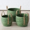Set 3 cosuri pentru depozitare, din frunze de porumb si iuta Takeo Verde / Natural, Ø33xH30 cm / Ø28xH26 cm / Ø23xH22 cm