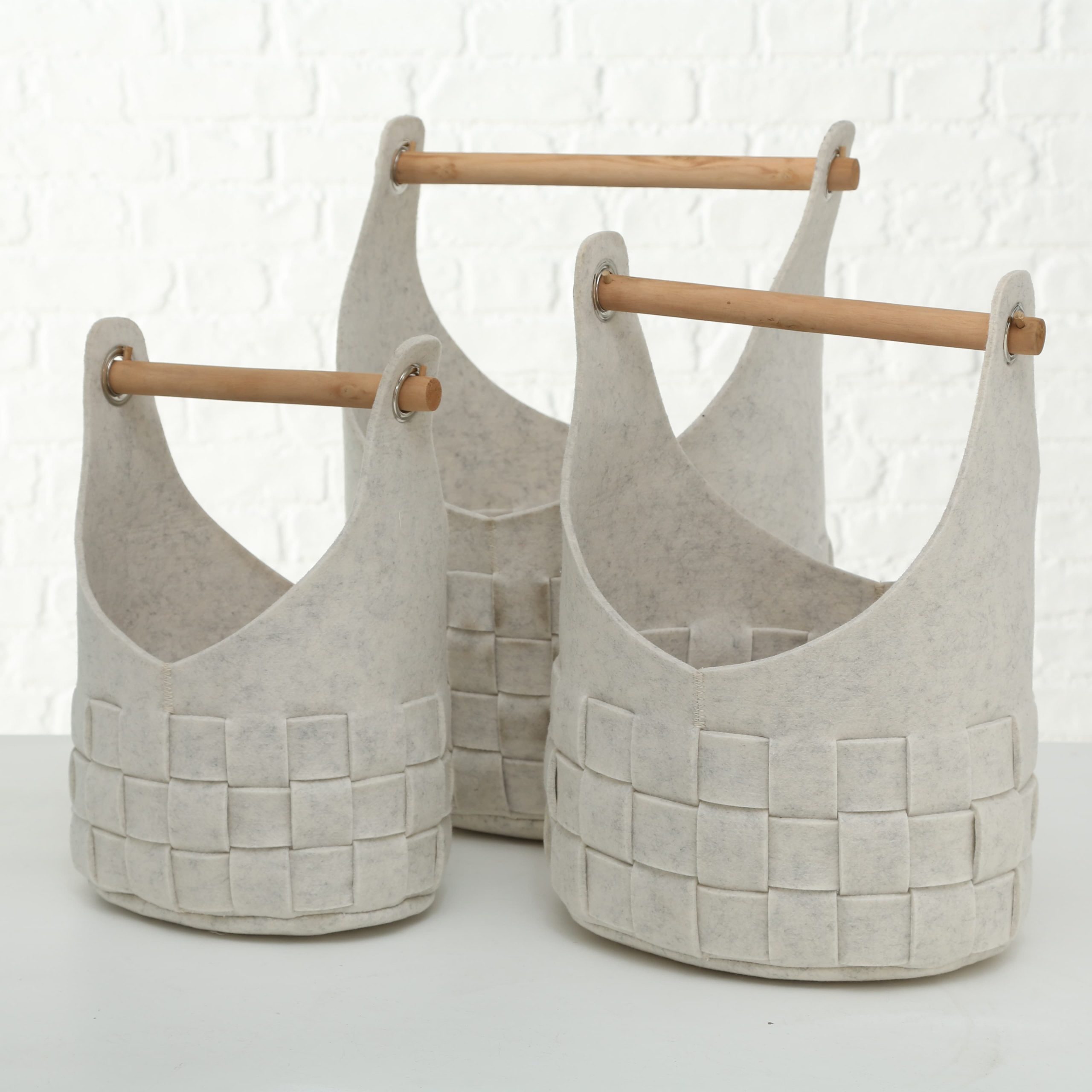 Set 3 cosuri pentru depozitare din pasla Basket Cui Bej, L35xl27xH50 cm / L30xl24xH45 cm / L25xl18xH39 cm