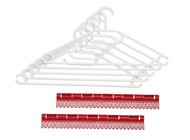 Set 5 umerase si 2 suporturi rufe mici, din plastic, Pegasus Alb / Rosu