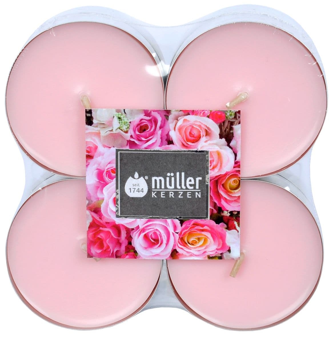 Set 8 lumanari parfumate tip pastila Maxi Trandafir Roz, Ø5,7xH2,2 cm