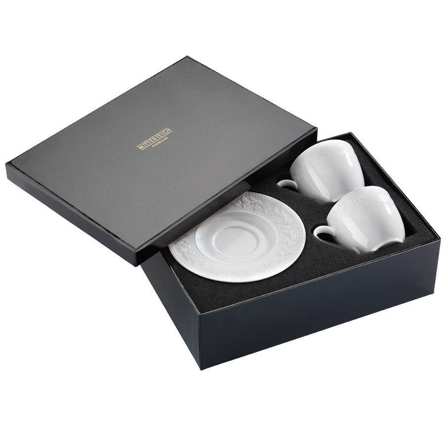 Set cesti cu farfurioare din portelan, in cutie cadou, Hot Tea Alb, 200 ml, 4 piese