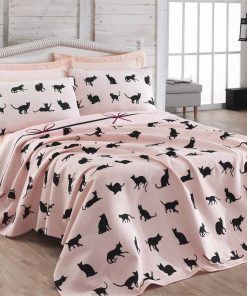 Set cuvertura de pat, Cats Roz / Negru, 4 piese, 200 x 235 cm