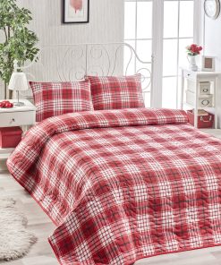 Set cuvertura si 2 fete de perna Burberry Alb / Rosu, 200 x 220 cm